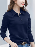 Women'S Easy Outfit Collared Top Polo Shirt - Navy Color