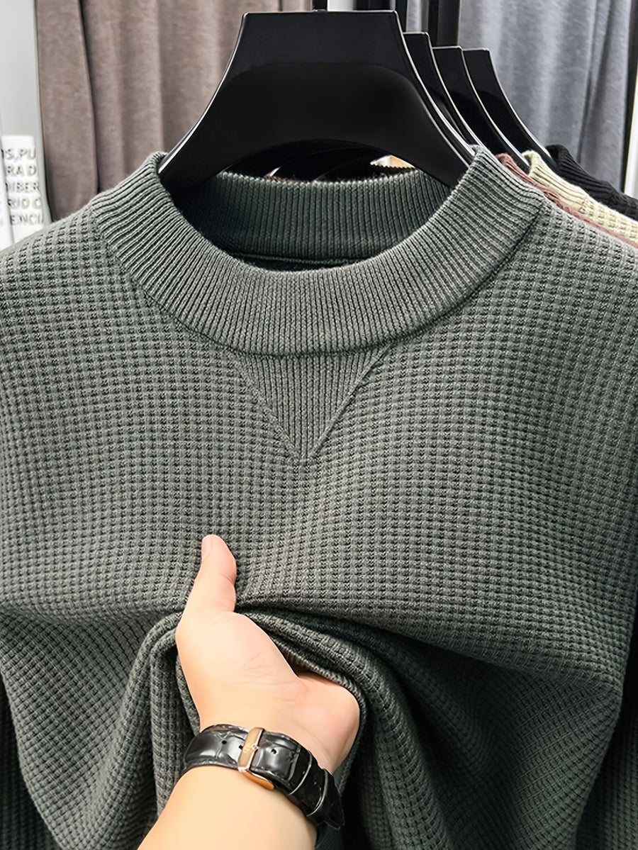 Men's Waffle Knit Half-Turtleneck Base Layer, a Low-cut Half-turtleneck That Doesn't Constrict the Neck, Providing Moderate Warmth, Suitable for Both Business Attire and Casual Daily Wear - SINBOS - Green