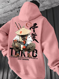 Men's Japanese Ronin Kendo Samurai Hooded Sweatshirt, Printed Hoodie, Trendy Streetwear Vintage Versatile Heavyweight Sweatshirt, Autumn Essentials - Pink Color