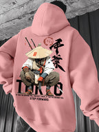 Men's Japanese Ronin Kendo Samurai Hooded Sweatshirt, Printed Hoodie, Trendy Streetwear Vintage Versatile Heavyweight Sweatshirt, Autumn Essentials - Pink Color