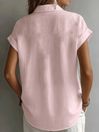 Women'S Elegant Vacation Style Short Sleeve Top, Loose Lazy Shirt, Commute Casual Literary Style, And Covering, Daily Temperament Style, Loose Drape, Breathable And Comfortable - Pink