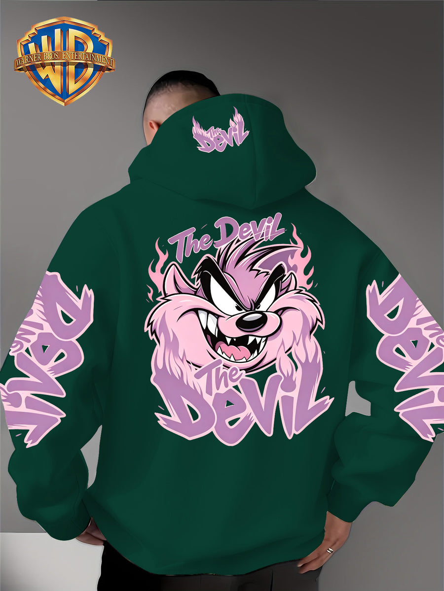 Le Yitong Tasmanian Devil Big Mouth Monster Print Hoodie, with Sleeve Print Design, Kangaroo Pouch And Drawstring Hood, Suitable for Autumn/Winter Casual Wear And Outdoor Activities - Green