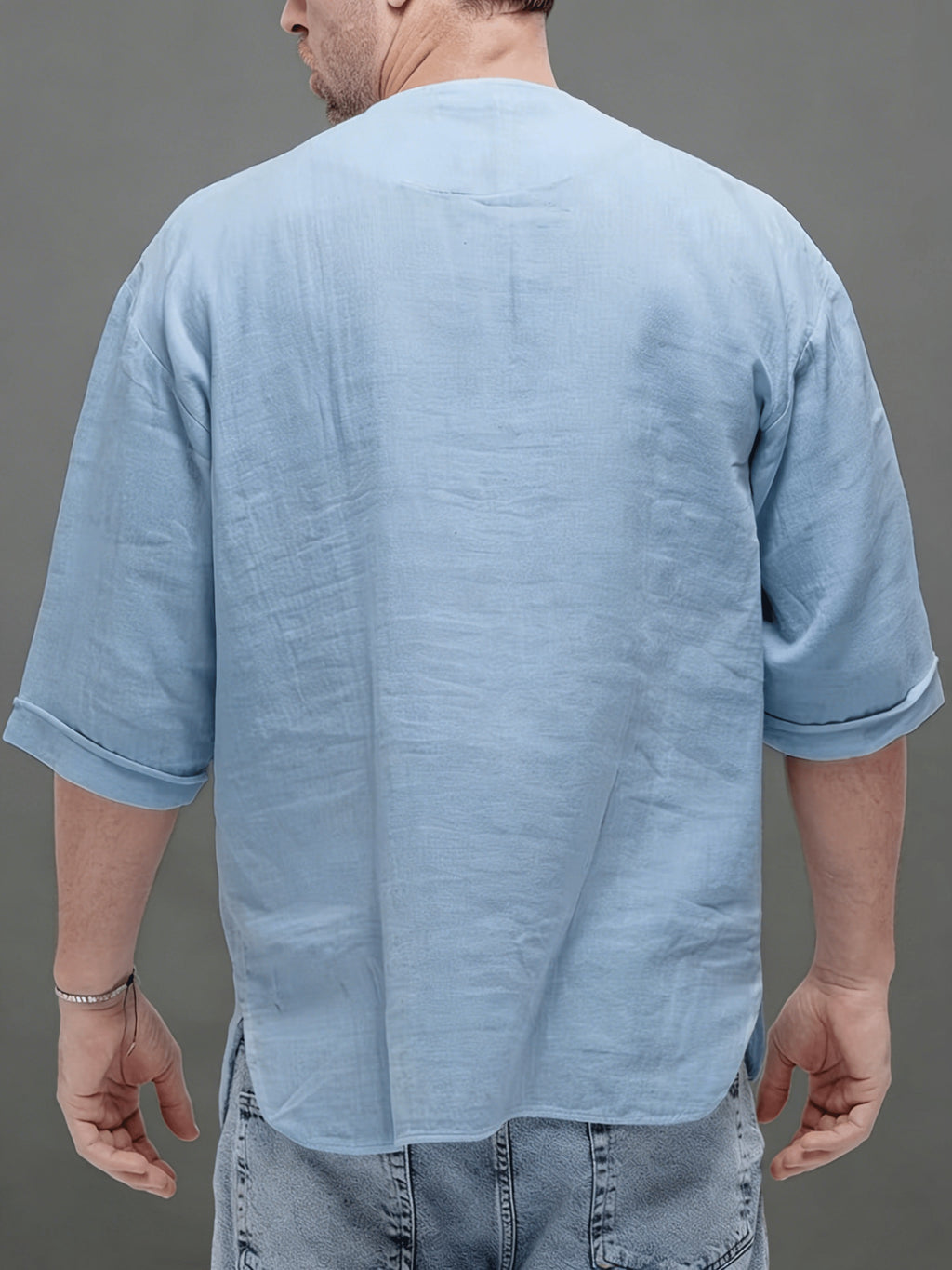 Men'S Casual Linen Short Sleeve Shirt - Lightweight And Breathable, Perfect for Beach, Summer, Weddings, And Outdoor Activities, Outdoor Casual Top | V-Neck Short Sleeve T-Shirt | Breathable Fabric - Sky Blue