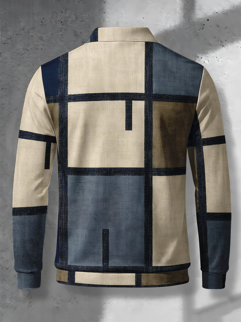 Color-Block Men'S Long Sleeve Polo Shirt, Lapel 3-Button Casual Top, Oil Painting Block Plaid Contrast Print, Spring Autumn Business Commute Golf Versatile Men'S Wear, Teenager Men'S Birthday Holiday Surprise Gift - Mixed Color D