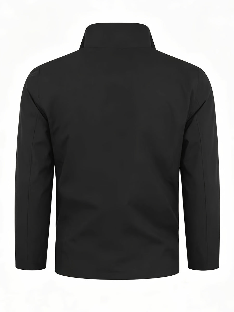 Minimalist Three-Slash Pattern Contrast Lining Full-Zip Stand Collar Windproof Jacket, Unisex Spring/Autumn White Multi-Pocket Outdoor Windbreaker - Black