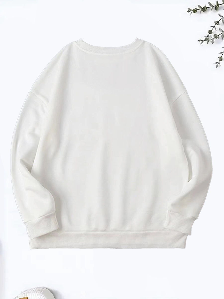 Women'S Fashion Round Neck Sweatshirt - White
