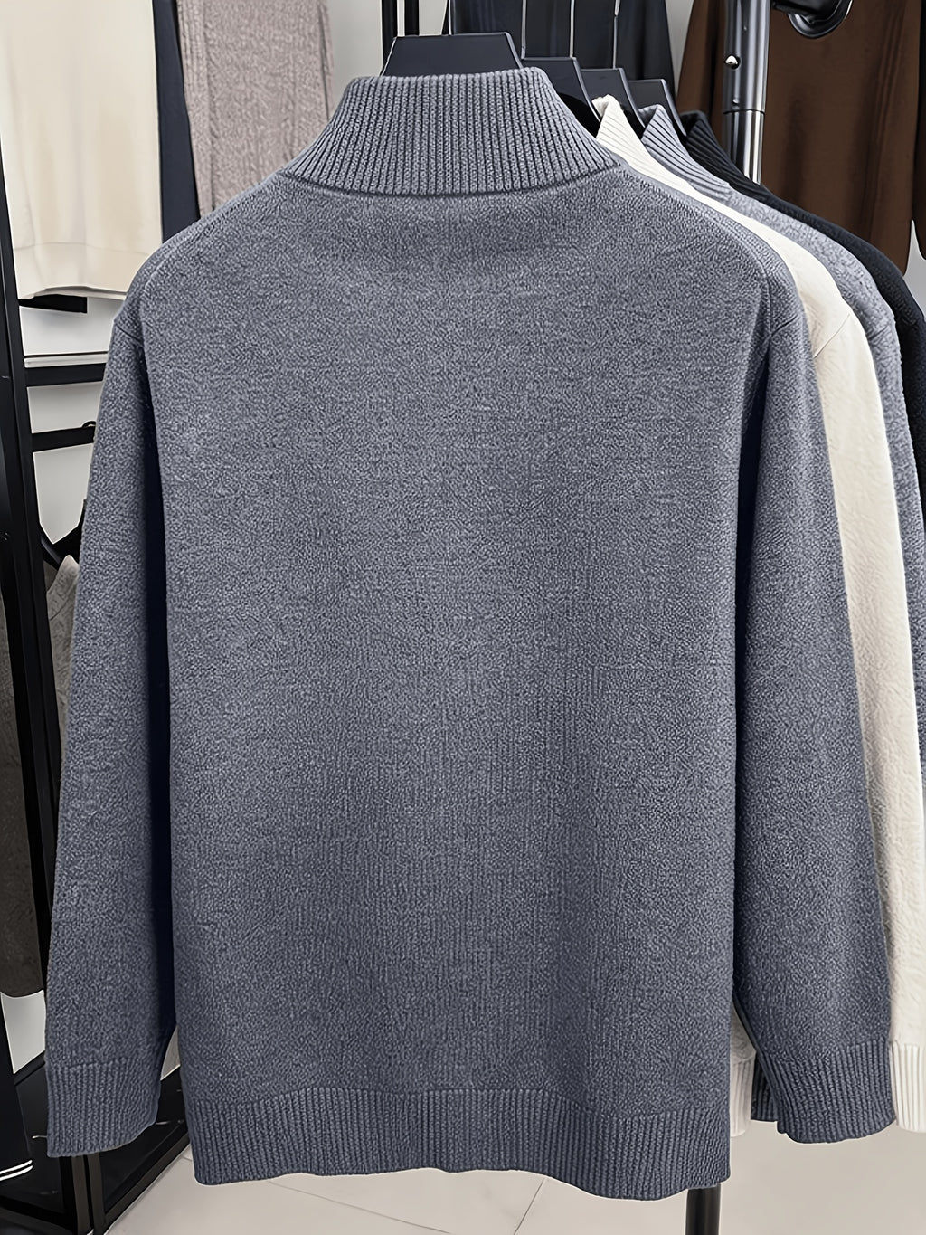 Men'S Solid Color Stand Collar Button-Up Sweater, Long Sleeve Fitted Knit Jacket, Soft Warm Blended Velvet Sweater Coat, Business Casual Daily Commute Fall Winter Outerwear, Classic Solid Color Men'S Knit Top - Lace Gray