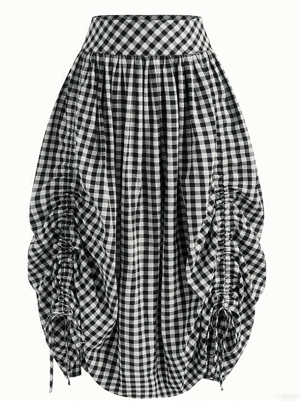 Women's French-Style Plaid Casual Ruffle Hem Drawstring Versatile Skirt, Suitable for Dates, Beach, and Other Occasions - Deep Grey