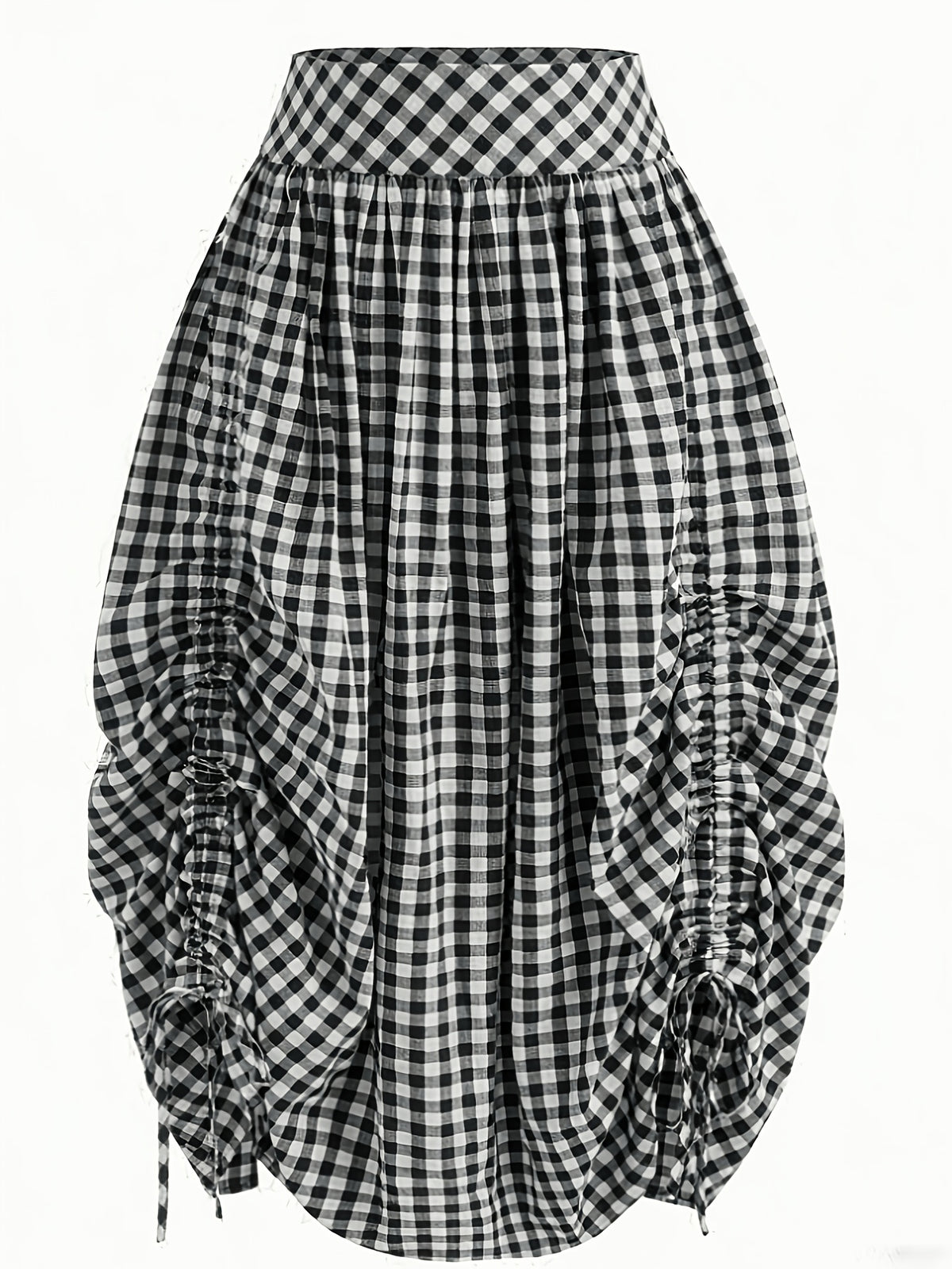 Women's French-Style Plaid Casual Ruffle Hem Drawstring Versatile Skirt, Suitable for Dates, Beach, and Other Occasions - Deep Grey