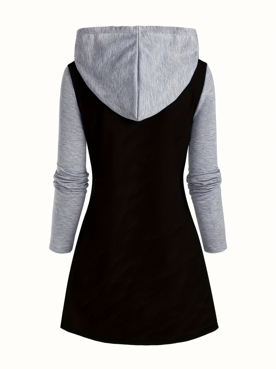 Women's Fashion Color Block Hoodie - Black