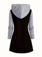 Women's Fashion Color Block Longline Top - Dark Grey