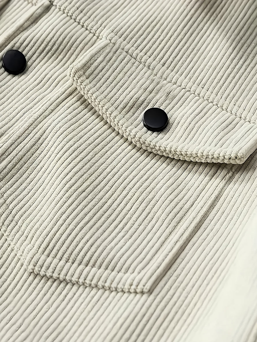 Meixishao OBM Autumn/Winter Solid Color with Random Print, Simple Encounter with Avant-Garde Cross-Border Fashion Jacket, Vintage Style Lapel Men's Corduroy Workwear Jacket Winter Clothes for Men - Khaki