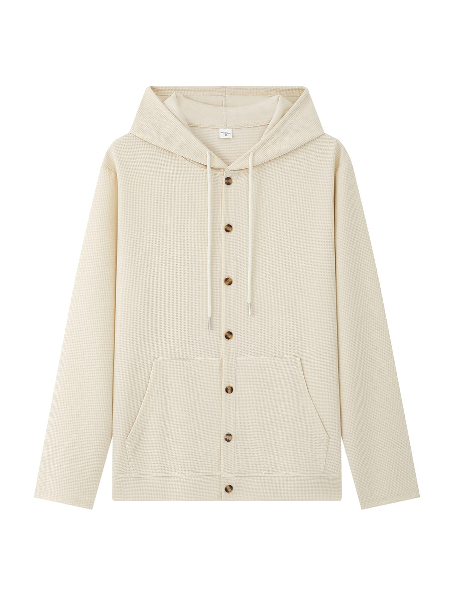 New Fall Winter Men'S Cardigan Hoodie - Button-Front Sporty Casual Sweatshirt, Soft And Comfortable, Versatile Streetwear Gentleman Top Winter Clothes for Men - Khaki