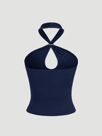 Sexy Backless Suspender Metal Decoration Slim-Fitting Bodysuit - Blue
