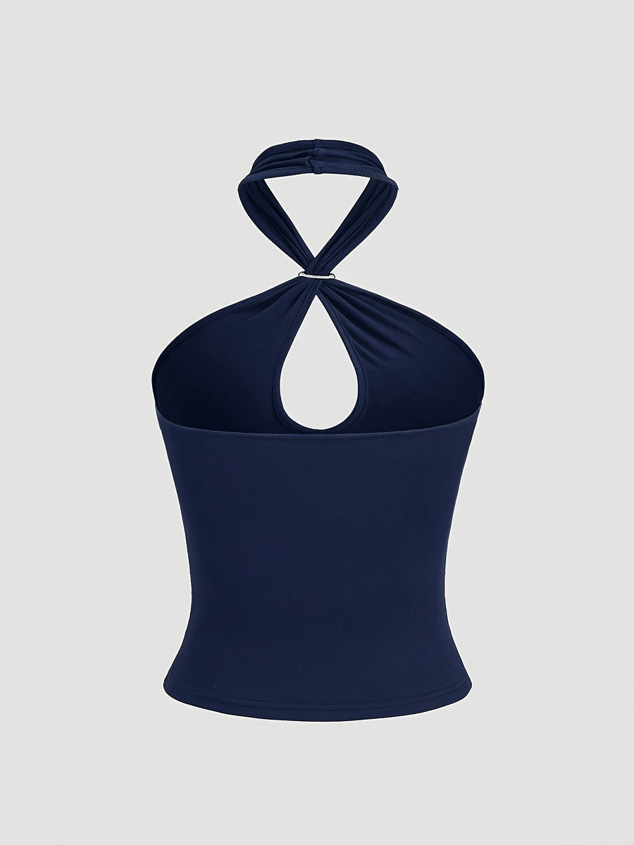 Sexy Backless Suspender Metal Decoration Slim-Fitting Bodysuit - Blue