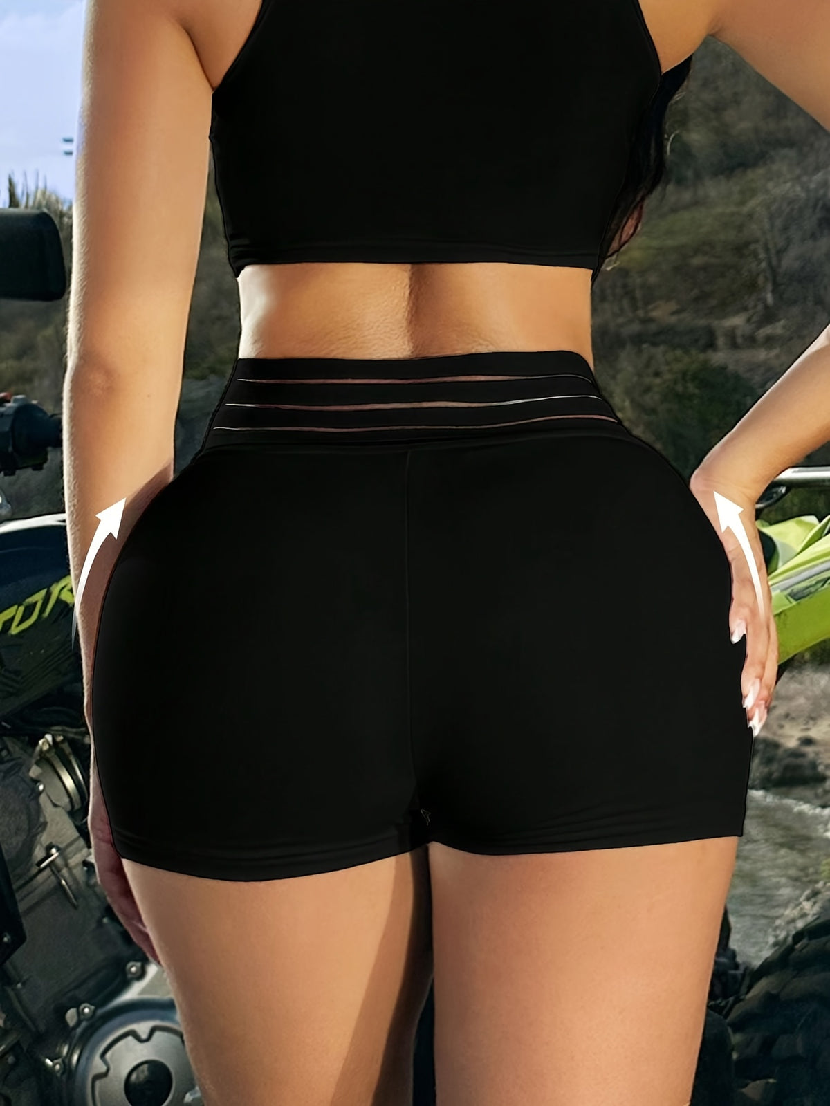 Women'S High-Stretch Black Shorts - Comfortable Knit Fabric, Stretchy Waistband, Casual Style, All-Season Wear, Casual Wear|Stretchy Fabric|Polyester Shorts - Black