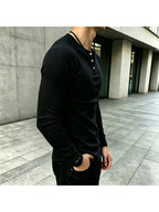 Men Long Sleeve Henley T-Shirt, Loose Trendy Brand Designed Top, Vertical Ribbed Knit Pullover, Breathable Comfort Fashion Casual Tee, Raglan Sleeve Half Button Placket Shirts for Daily Outfits - Black