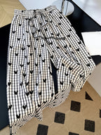 Elegant Wide- Trousers with High-Waisted Black & White Checkered Heart Pattern - Non-Stretch Suitable for - Casual to Dressy Pants, Wide-Legged for Balance and Coverage - Mixed colors