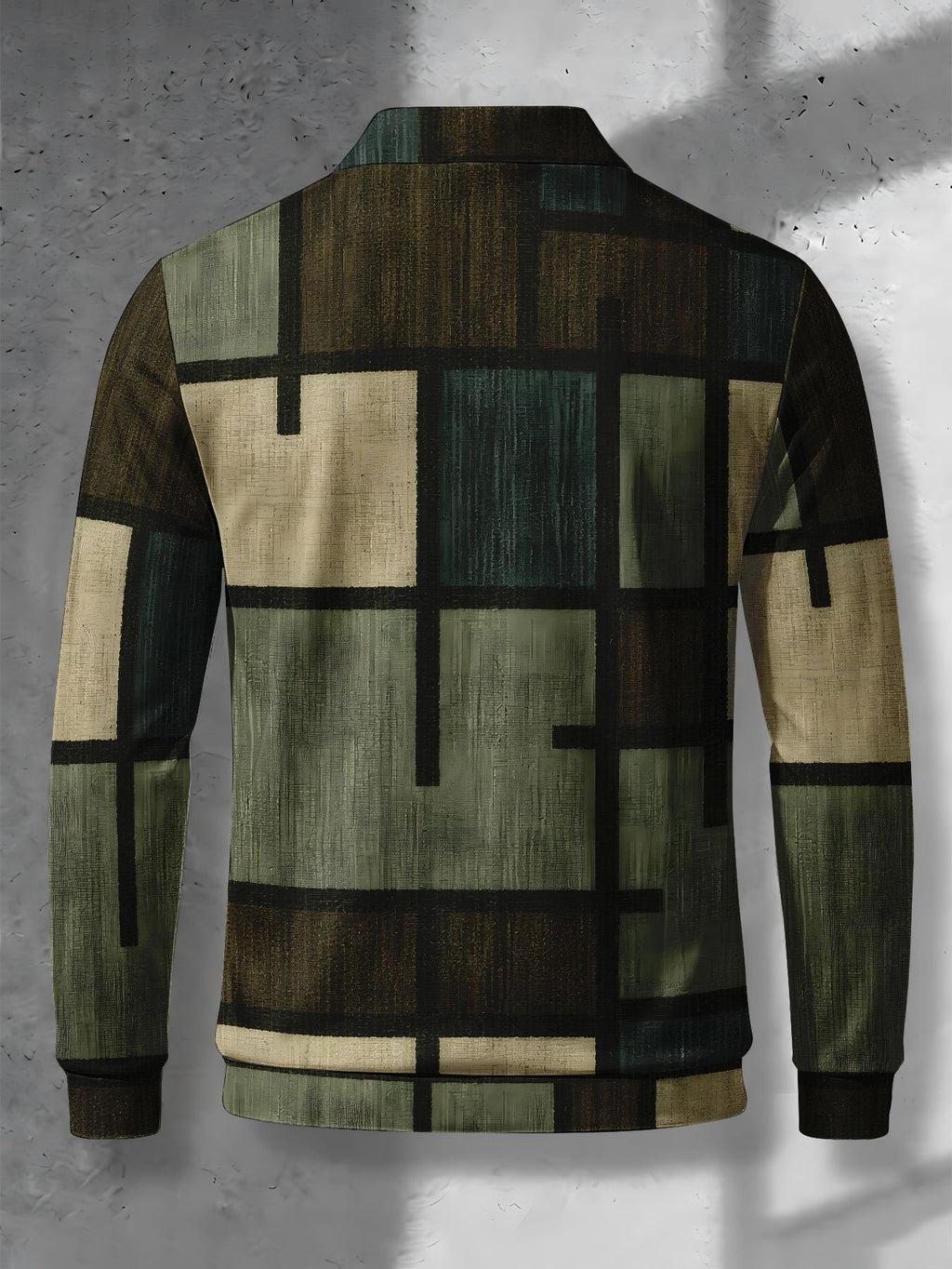 Color-Block Men'S Long Sleeve Polo Shirt, Lapel 3-Button Casual Top, Oil Painting Block Plaid Contrast Print, Spring Autumn Business Commute Golf Versatile Men'S Wear, Teenager Men'S Birthday Holiday Surprise Gift - Mixed Color B