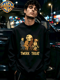 Warner Bros. Official WB & Iconic Characters Men's & Women's 100% Cotton Long-Sleeve T-Shirt - Soft Breathable Crew Neck Casual Base Layer Suitable for Spring/Autumn, Retro Streetwear for Daily Wear, Machine Washable - Black