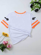 20pcs Women's Colorblock T-Shirt Single Piece, Hand-Drawn Line Art Couple Holding Hands with Heart Print, Colorblock Summer  Sleeve Crew Neck Short Sleeve T-Shirt - Breathable Crew Neck Casual Sport Top, Loose Fit Spring Festival Trendy Apparel - Orange+Light White