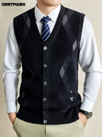 Men's Sweater Vest, Warm Casual Layering Top for Fall and Winter - Black Gray