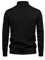 Autumn/Winter New Men's Stand Collar Zipper Design Fashionable Sweater, Knitted Versatile Stretchy Long-Sleeve Pullover with Small Rib Texture, for Home and Commuting, Vintage Men's Top - Black