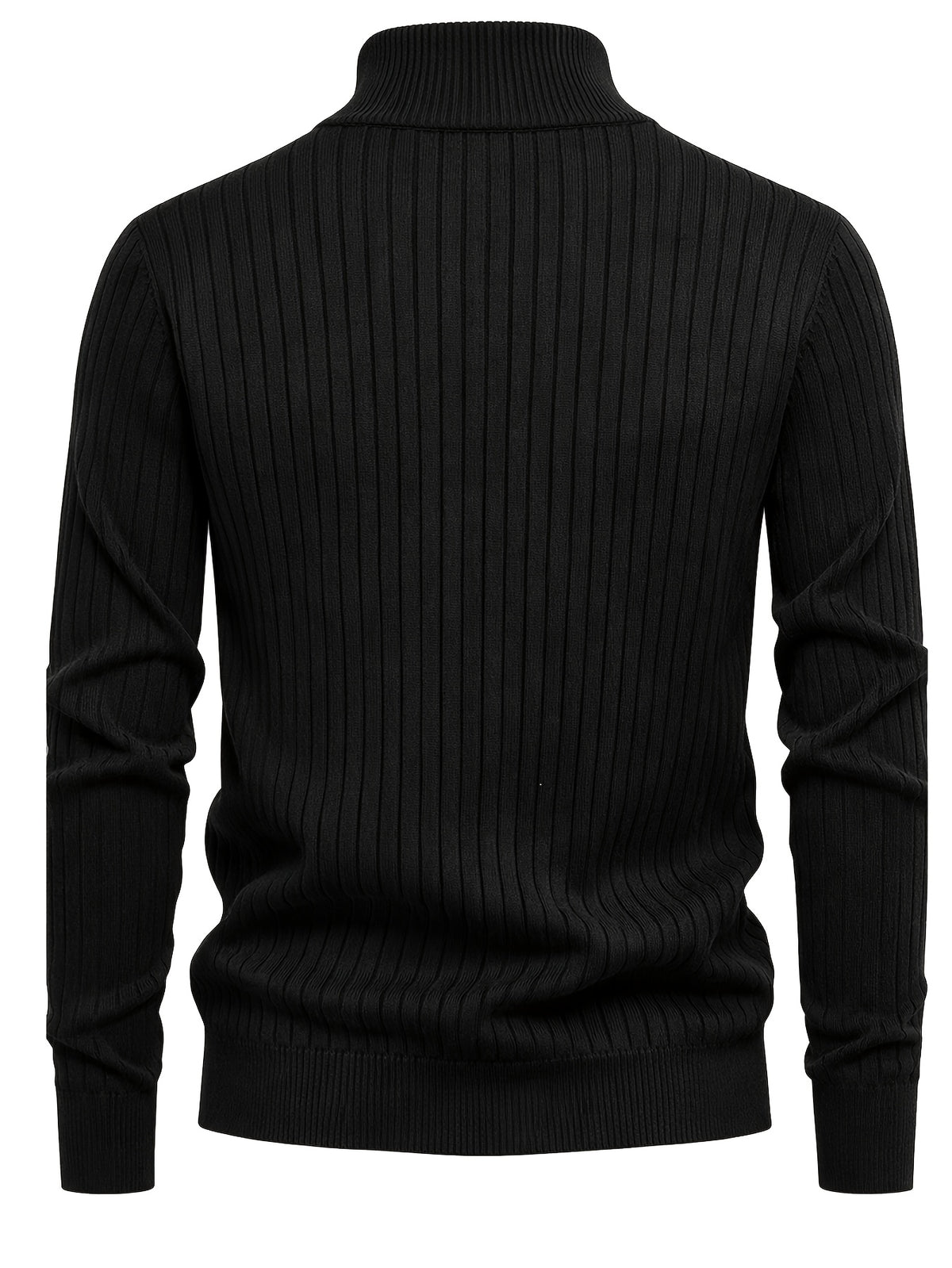 Autumn/Winter New Men's Stand Collar Zipper Design Fashionable Sweater, Knitted Versatile Stretchy Long-Sleeve Pullover with Small Rib Texture, for Home and Commuting, Vintage Men's Top - Black