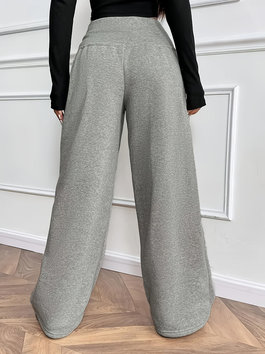 Women's Thermal Winter Pants with - Thickened Trousers for Cold Weather, Wide-Leg Relaxed Fit (Elbow-Length Coverage), Machine Washable Trousers for, Formal & Casual Wear - Soft Fabric Full-Length Leg Warmth - Grey