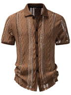 Joshimei OBM Men'S Hollow Texture Jacquard Needle Pulled Sweater Elastic Casual Vacation Style, Knit - Khaki