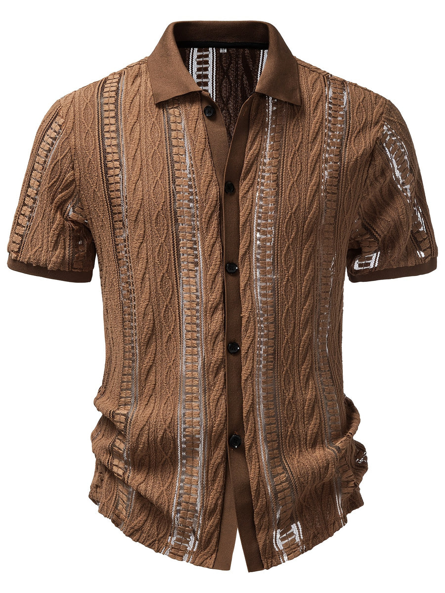 Joshimei OBM Men'S Hollow Texture Jacquard Needle Pulled Sweater Elastic Casual Vacation Style, Knit - Khaki