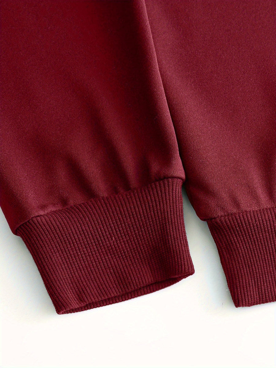 Fashion Retro Cycling Enthusiast Pattern Print, Round Neck Casual Sweatshirt, Suitable for Outdoor Activities, Loose Comfortable And Versatile, Ideal for Autumn And Winter - Burgundy