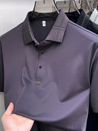 Men's Summer Polo Shirt with Plaid Contrast Collar, Seamless Construction for a Restrictive-Free Feel, a Comfortable Choice for Summer Commuting, Outdoor Activities, and Business Meetings - SINBOS - Fuchsia