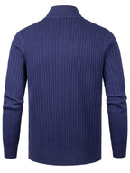 2026 Spring/Fall New Men'S Knitted Rib-Striped Zip-Up Cardigan | Stand Collar, Medium Stretch Fabric, Long Sleeve, Casual And Versatile Fit Minimalist Layering - Royal Blue