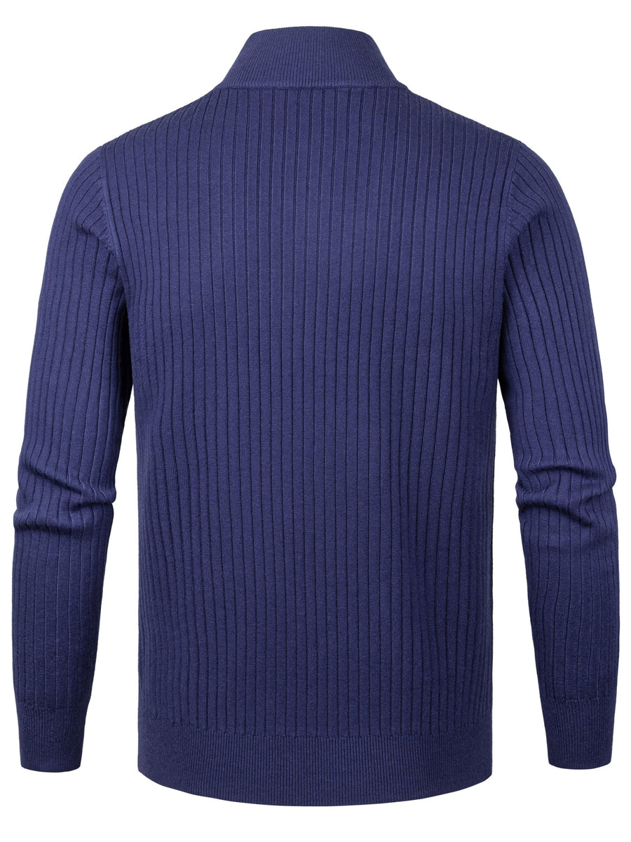2026 Spring/Fall New Men'S Knitted Rib-Striped Zip-Up Cardigan | Stand Collar, Medium Stretch Fabric, Long Sleeve, Casual And Versatile Fit Minimalist Layering - Royal Blue