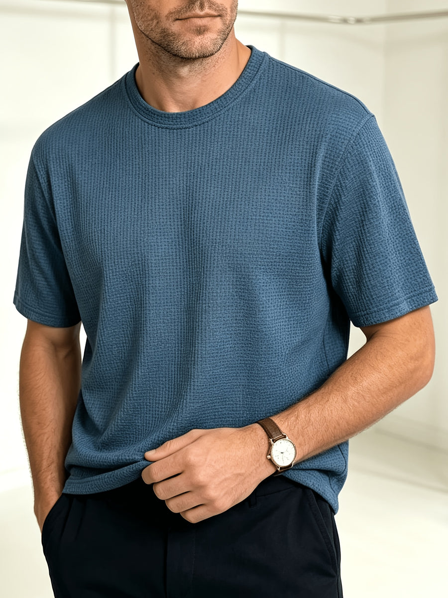 2026 Summer New Textured Breathable Quick-Dry Basic Short Sleeve T-Shirt, Old Money Style Business Casual Tee for Daily Commute, Sweat-Wicking Versatile Easy Top Available in Multiple Colors - Navy Color