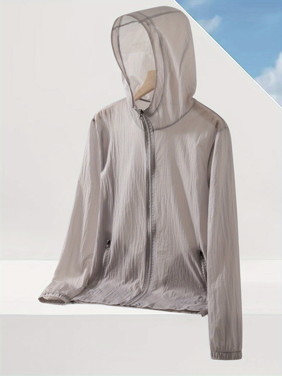 Summer Lightweight Cool Beach Ultra-Thin Fabric Breathable Quick-Dry Hooded Fishing Shirt Men Women Summer Solid Color Skin-Friendly Thin Breathable Couple Hiking Riding Mountain Beach Fishing Suit Cooling Shirt - Grey