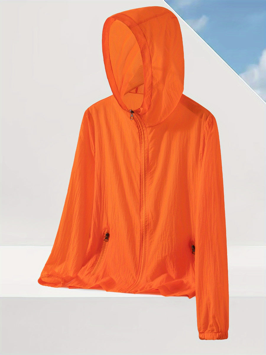 Summer Lightweight Cool Beach Ultra-Thin Fabric Breathable Quick-Dry Hooded Fishing Shirt Men Women Summer Solid Color Skin-Friendly Thin Breathable Couple Hiking Riding Mountain Beach Fishing Suit Cooling Shirt - Orange-Red