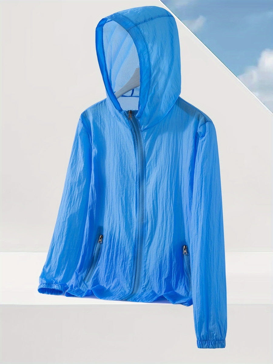 Summer Lightweight Cool Beach Ultra-Thin Fabric Breathable Quick-Dry Hooded Fishing Shirt Men Women Summer Solid Color Skin-Friendly Thin Breathable Couple Hiking Riding Mountain Beach Fishing Suit Cooling Shirt - Blue