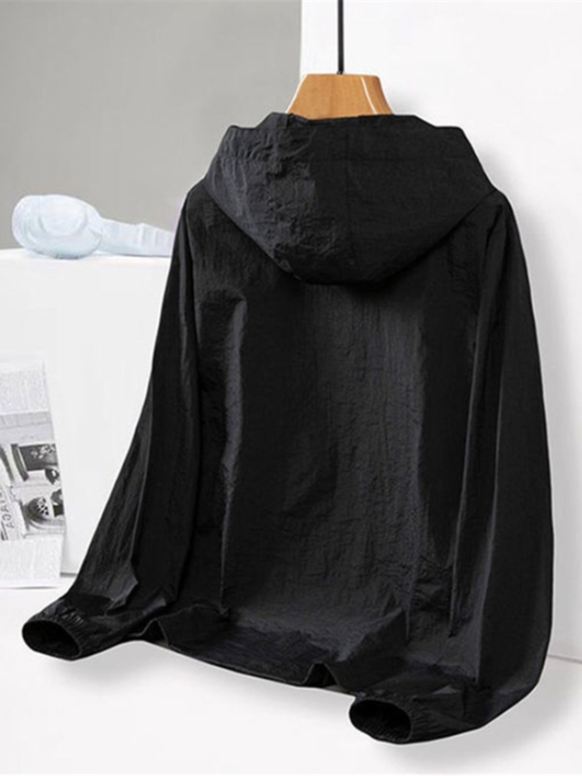 Summer Lightweight Cool Beach Ultra-Thin Fabric Breathable Quick-Dry Hooded Fishing Shirt Men Women Summer Solid Color Skin-Friendly Thin Breathable Couple Hiking Riding Mountain Beach Fishing Suit Cooling Shirt - Black