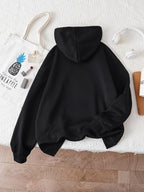 Letter Print Hooded Sweatshirt for Autumn And Winter, Women'S Clothing - Black