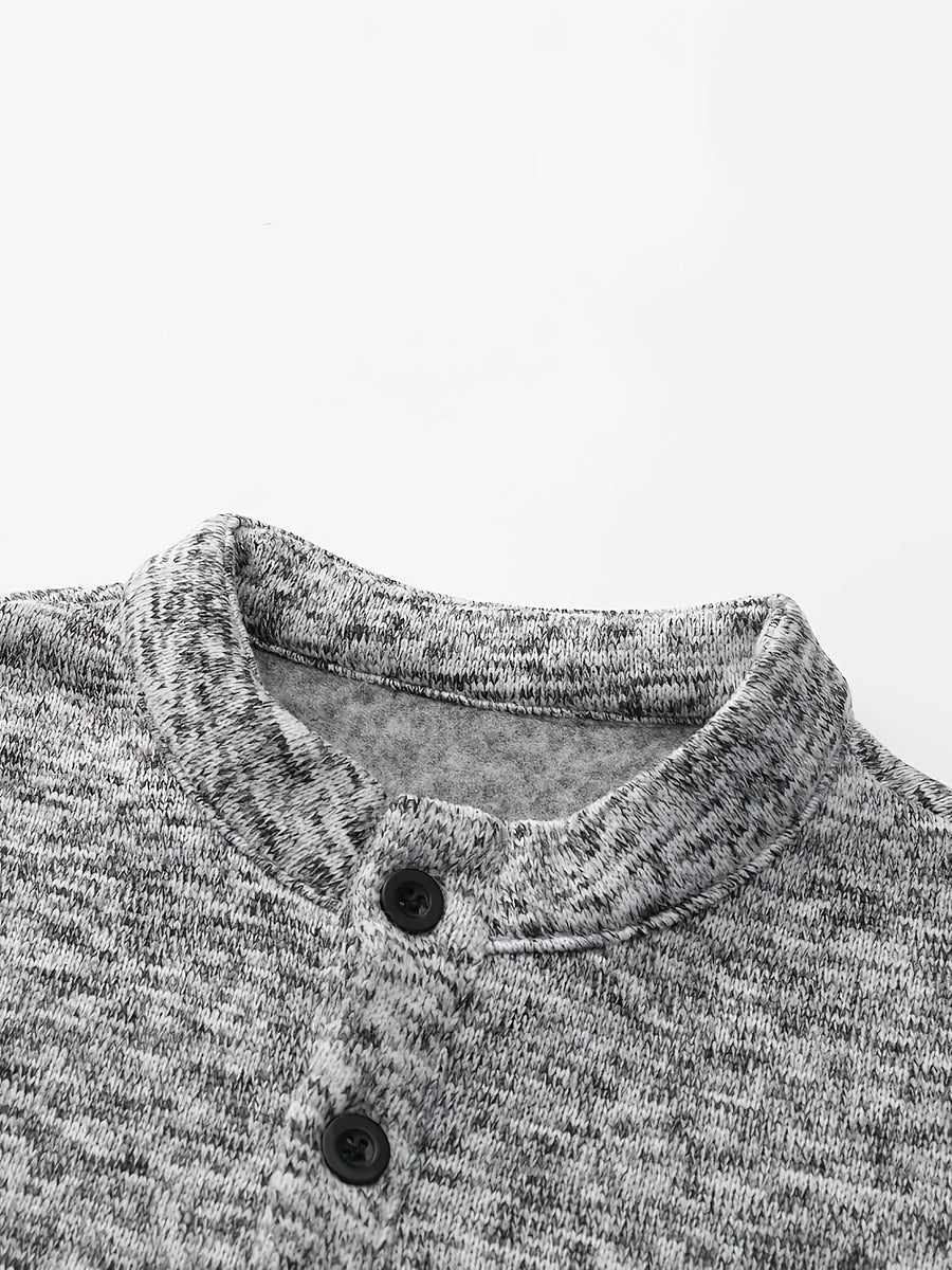 Set of 3, Fleece-Lined Shirt, Men'S Casual Shirt, Men'S Spring And Autumn Base Layer, Business Knit Long Sleeve, Stand Collar Top with Chest Pocket - Light gray + light gray + light gray