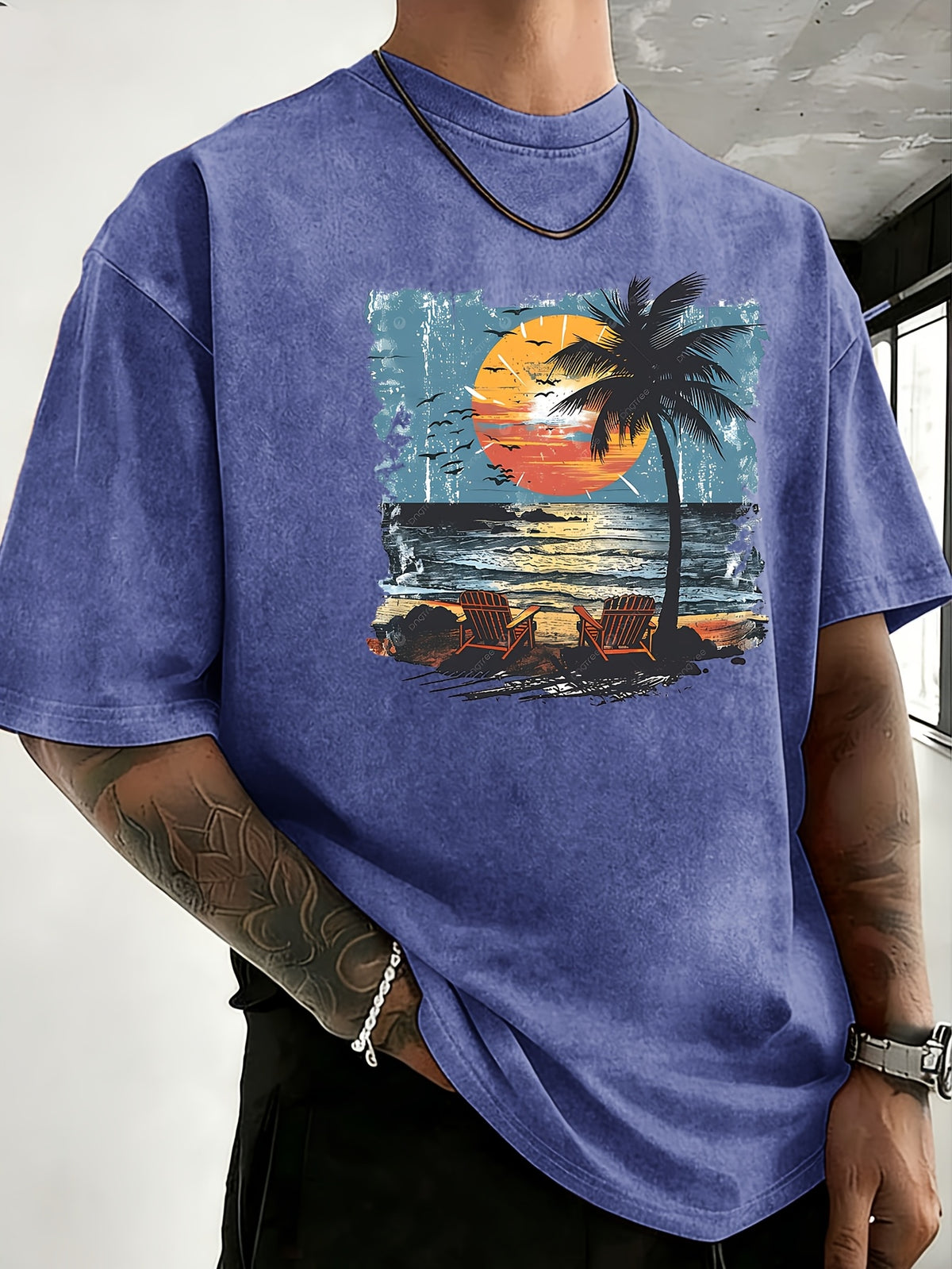 Summer New Unisex Pure T-Shirt, Skin-Friendly Comfortable Breathable Non-Sweaty, Creative Double-Sided Placement Print, Outdoor Travel Fitness Sports Versatile Short Sleeve Top - Royal Blue