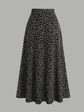 Retro Black Background Small Floral Print Midi Skirt, Summer High Waist A-Line Large Swing Mid-Length Umbrella Skirt - Black