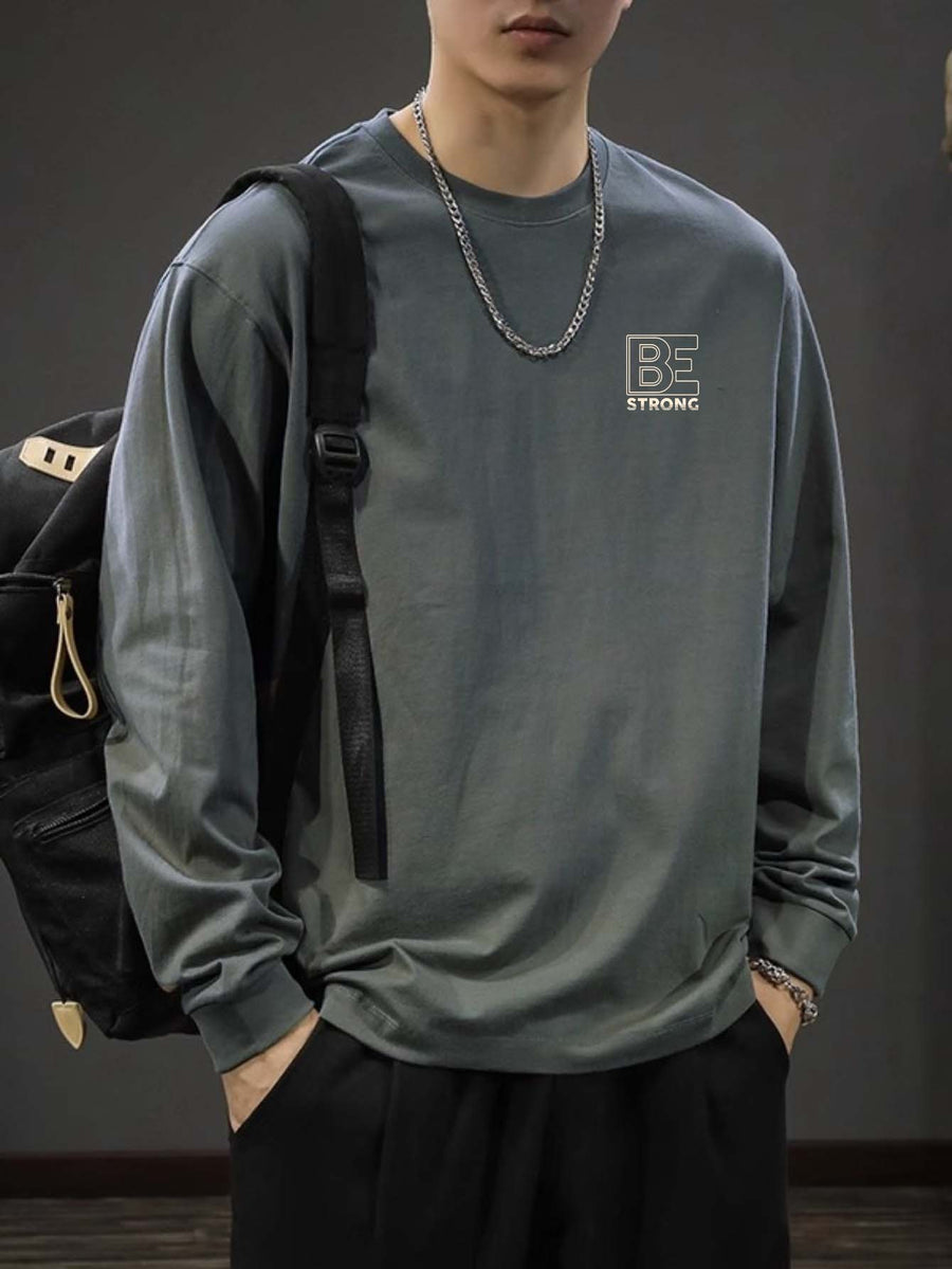 [Genghis Khan & Sue Dian] 2024 New Men'S Round Neck Long Sleeve T-Shirt Loose Plus Size Trendy Brand T-Shirt Spring Autumn Sweatshirt Base Layer Men'S C005-D - Dark Gray