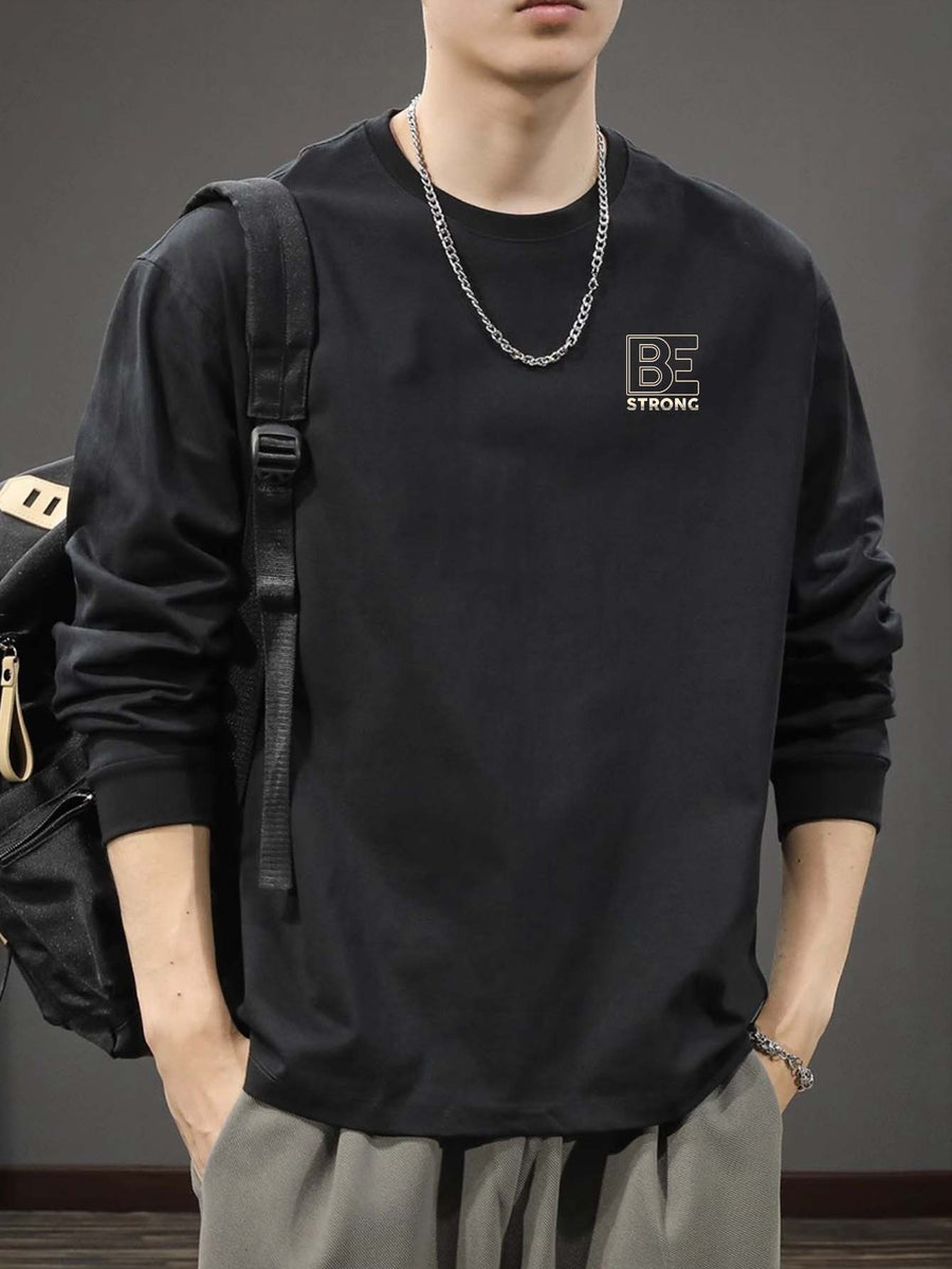 [Genghis Khan & Sue Dian] 2024 New Men'S Round Neck Long Sleeve T-Shirt Loose Plus Size Trendy Brand T-Shirt Spring Autumn Sweatshirt Base Layer Men'S C005-D - Black