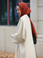 Middle Eastern Elegant Moon Embroidered Sleeve Abayas, Dubai Turkish Style Outerwear Kaftans - Apricot