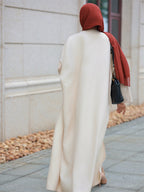 Middle Eastern Elegant Moon Embroidered Sleeve Abayas, Dubai Turkish Style Outerwear Kaftans - Apricot