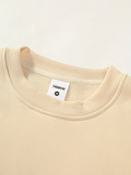 Men's Left Chest "NORWAY" Norwegian Flag Letter Small Print Crew Neck Sweatshirt, Solid Color Loose Fit Casual Pullover Long Sleeve Commuter Top - Apricot
