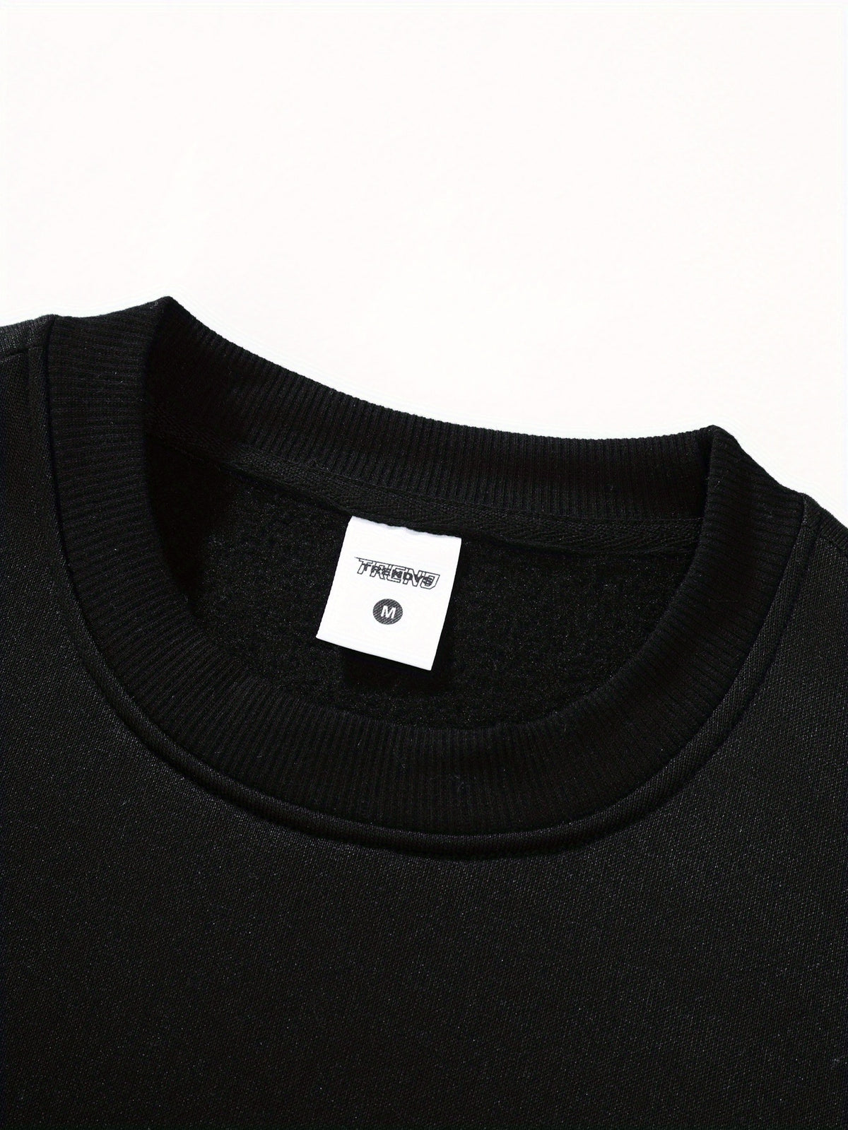 Men's Basic Crew Neck Sweatshirt with Small Galloping Horse Print on Left Chest, Casual Long Sleeve Top, Loose Fit, Versatile Solid Color Pullover Sport Sweatshirt (2) - Black